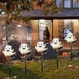 Halloween Ghost Solar Pathway Lights β 5 Pack Waterproof Light-Up Ghost Garden Stakes, Outdoor Solar Halloween Lights for Yard, Lawn, Driveway, Patio, and Spooky Holiday Decorations