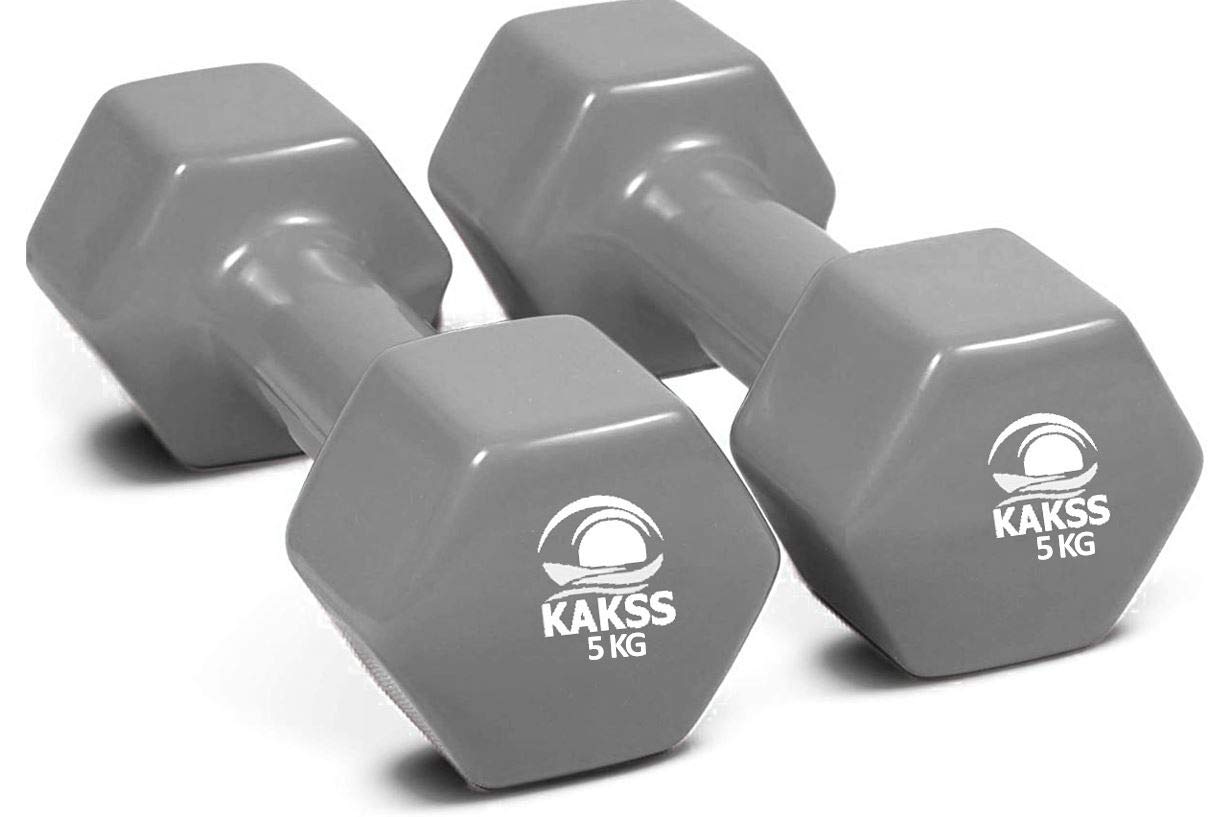 Kakss Cast Iron Vinyl Coated Dumbbells (5+5 = 10KG Grey)