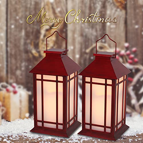 Christmas Lanterns Decorative,2pcs Red Lanterns Decorative Outdoor,Decorative Candle Lanterns Flameless