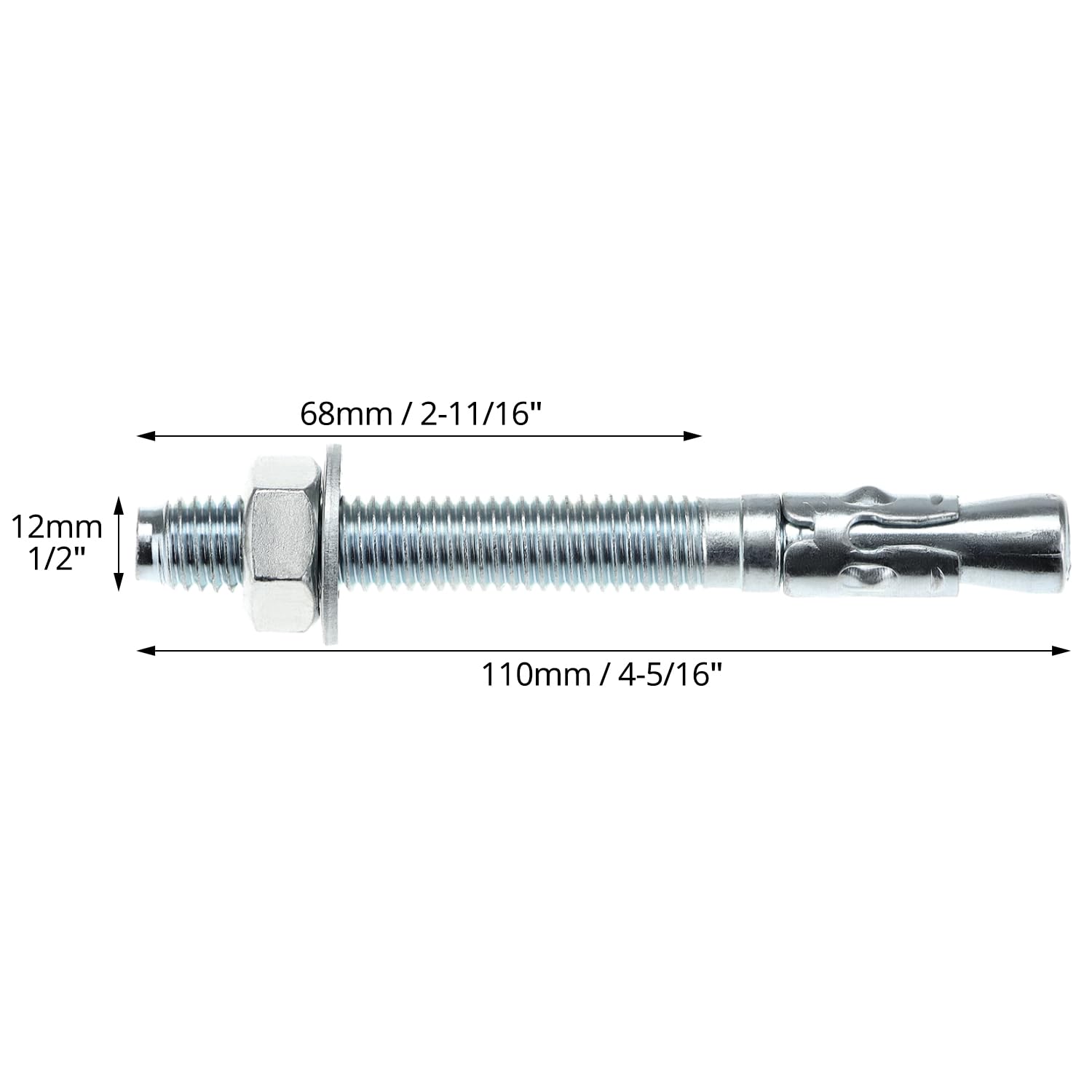 QWORK Ancoraggio a cuneo zincato resistente, 1/2 pollici x 4-1/2 pollici, 50 pezzi - acciaio al carbonio per applicazioni in calcestruzzo