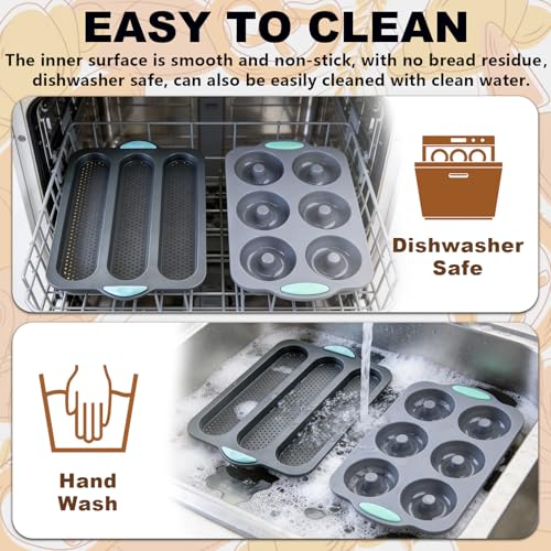 ZANSHI 2 PCS Silicone Bread Pan with 1pcs 3-Cavity Baguette Pan & 1pcs 6-Cavity Donut Molds Non-Stick & Food Grade Bread Mold for Baking French Baguette, Sandwich Rolls, Breakfast Dinner, Donuts - Thumbnail 6