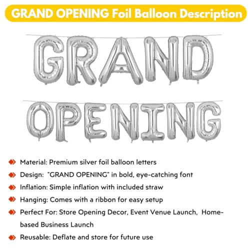 Image of Grand Opening Banner Silver for New Home Office Shop Temple Foil Balloon Decoration Decor Celebration