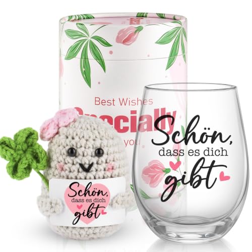 AMILEBERLY Geschenke für Frauen Weingläser Geburtstagsgeschenk für Freundin Positive Kartoffel mit Glücksbringer für Dankeschön Geschenk Mama Kollege