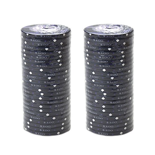 Brybelly Scroll Poker Chip Lightweight 10-Gram Casino Grade Ceramic – Pack Of 50 ($100 Black) #TOP1