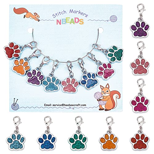 NBEADS 8 Stück Hundepfote Maschenmarkierer, 8 Stile Emaillelegierung Häkelstichmarker Charms Abnehmbarer Baumelnder Verriegelungsstichmarker Zum Stricken Weben Nähzubehör Quilten Handgemachter Schmuck