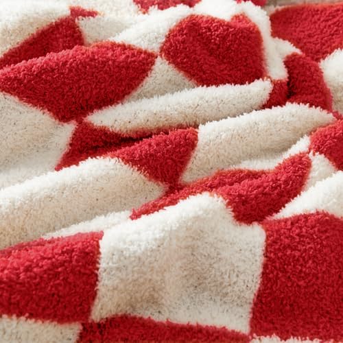 Image of CozeCube Christmas Red Reversible Checkered Knit Throw Blanket 50 inchx60 inch