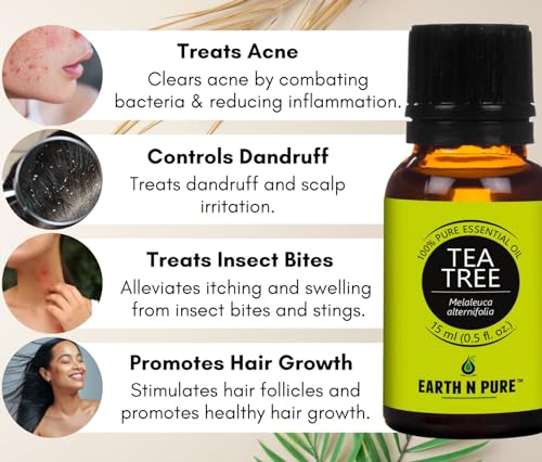 Image of Earth N Pure Essential Oils (Tea Tree, Lavender, Eucalyptus, Peppermint & Lemongrass) | Pack Of 5 (15 ml each)|100% Pure, Undiluted, Natural And Therapeutic Grade - Perfect for Aromatherapy & More