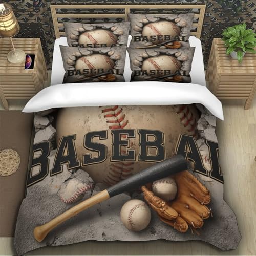 Housse de couette 135x200cm baseball lit simple résistante en microfibre 3D - 5