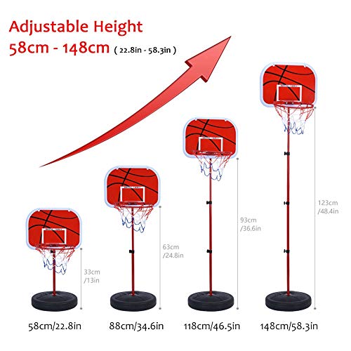 Ejoyous Portable Basketball Hoop, Height Adjustable Kids Basketball System Hoop Stand with Ball and Pump for Youth Teenagers Indoor Outdoor Basketball Playing Training