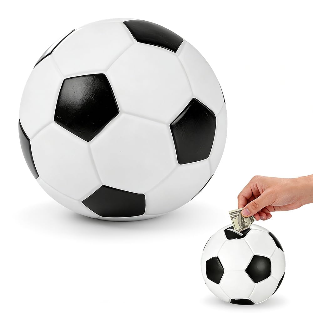 Hucha con Forma de balón de fútbol: un Encantador diseño con temática Deportiva, Personalizable para niños o niñas. Una excelente Idea de Regalo para los cumpleaños de los niños