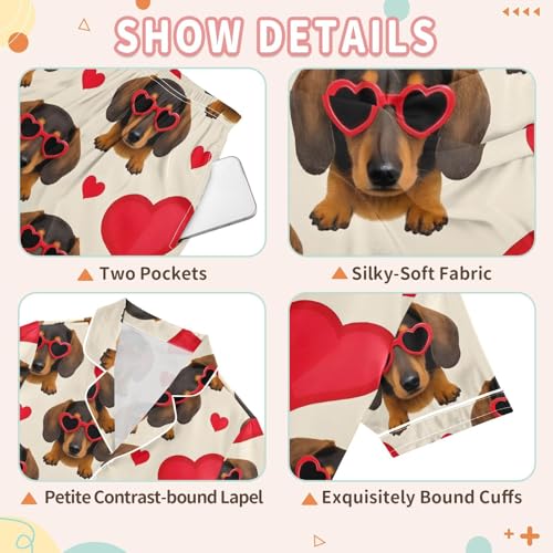 Dachshund Love Pattern Pajamas Set Summer Button Down Sleepwear Pjs Sets Comfy Loungewear3