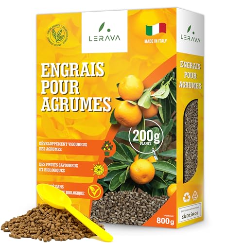 LERAVA - LERAVA Engrais Bio Agrumes (800g) - Nutrition Naturelle pour Citronnier en Pot - Croissance Vigoureuse et Saveur Intense - Avec Bouchon Distributeur - 100% Made in Italy
