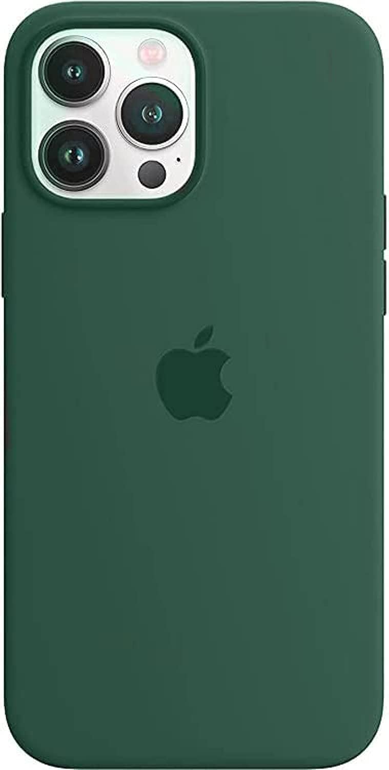 iPhone 13 Pro Max Silicone Protective Case Cover 6.7 inch with logo embossed, more protective and inbuild protected (Dark Green)