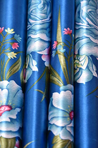 Image of Homefab India Eyelet Polyester Floral Long Door Curtain - 8 ft, Blue - 2 Piece