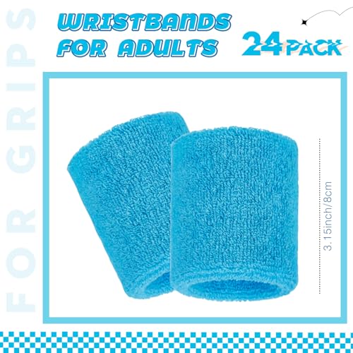 Image of Bememo 24 Pcs Wrist Sweatbands Bulk Sports Wrist Bands for Men Women Breathable Athletic Tennis Wristbands Stretchy Absorbent Cotton Terry for Basketball, Baseball, Gym, Working Out