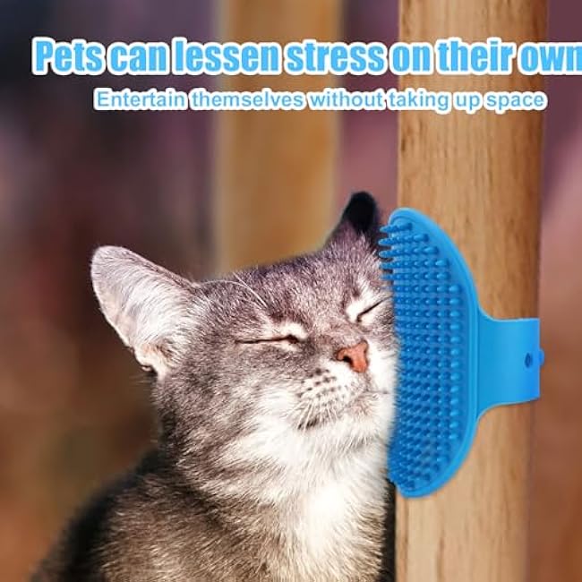 4pcs Cat Self Grooming Brush, TPR Cat Face Scratcher Adjustable Pet Hair Massage Combs Artifact for Climbing Frames & Table Legs, Short/Long Hair Cats & Kittens Interactive Toy (Pink, Blue)-hlilVVdO