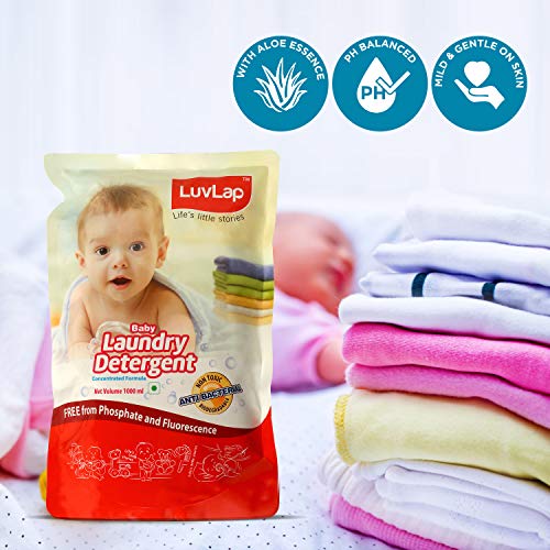 Image of LuvLap Liquid Cleanser, Anti-Bacterial, Food Grade, For Baby Bottles, Accessories and Vegetables, 1000ml & Baby Laundry Liquid Detergent, Food Grade, Refill Pack, 1000ml (Pack of 2)