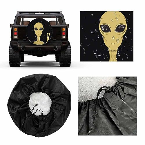 Image of Alien Spare Tire Cover Martian Peace Sign Closeup Extraterrestrial Invasion Weatherproof Universal Wheel Protectors Camper Tire Covers for Trailer Rv Travel(17 inch)