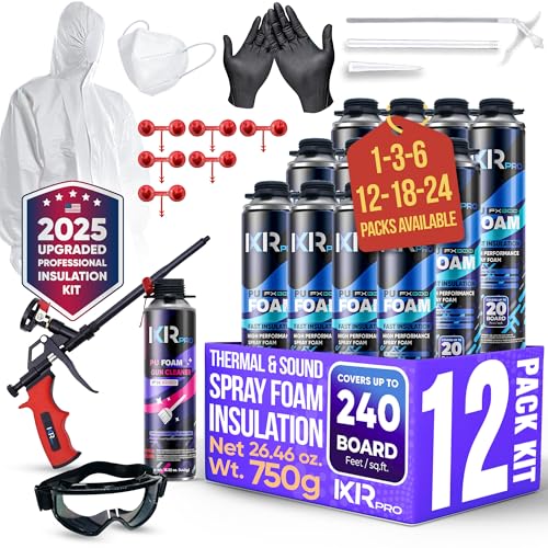 ixirpro Spray Foam Insulation Kit (12 PK Kit-26.46oz) Expanding Sealant, Closed Cell Spray Foam Heat Acoustic Insulation, High Density, Cleaner, Gun