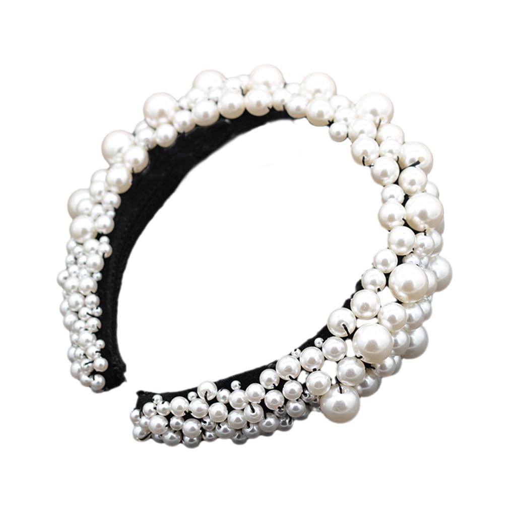 Cerchietto per capelli da donna in spugna con perle bianche per accessori per feste e matrimoni 0
