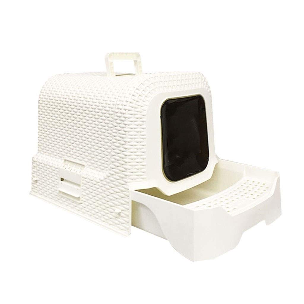 Dostawy Pet Style Rattan W Pełne zamknięte Cat Toaleta Duża ściółka Duży Potty Materiały Closed Toaleta dla zwierząt(Wit)