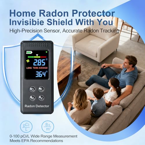 Portable Radon Detector, Rechargeable Radon Test Kit for Home with High-Precision Sensor, Real-Time Monitoring, Short & Long-Term Tracking, 45-Day Battery Life for Travel & Indoor Use, Black - Image 3