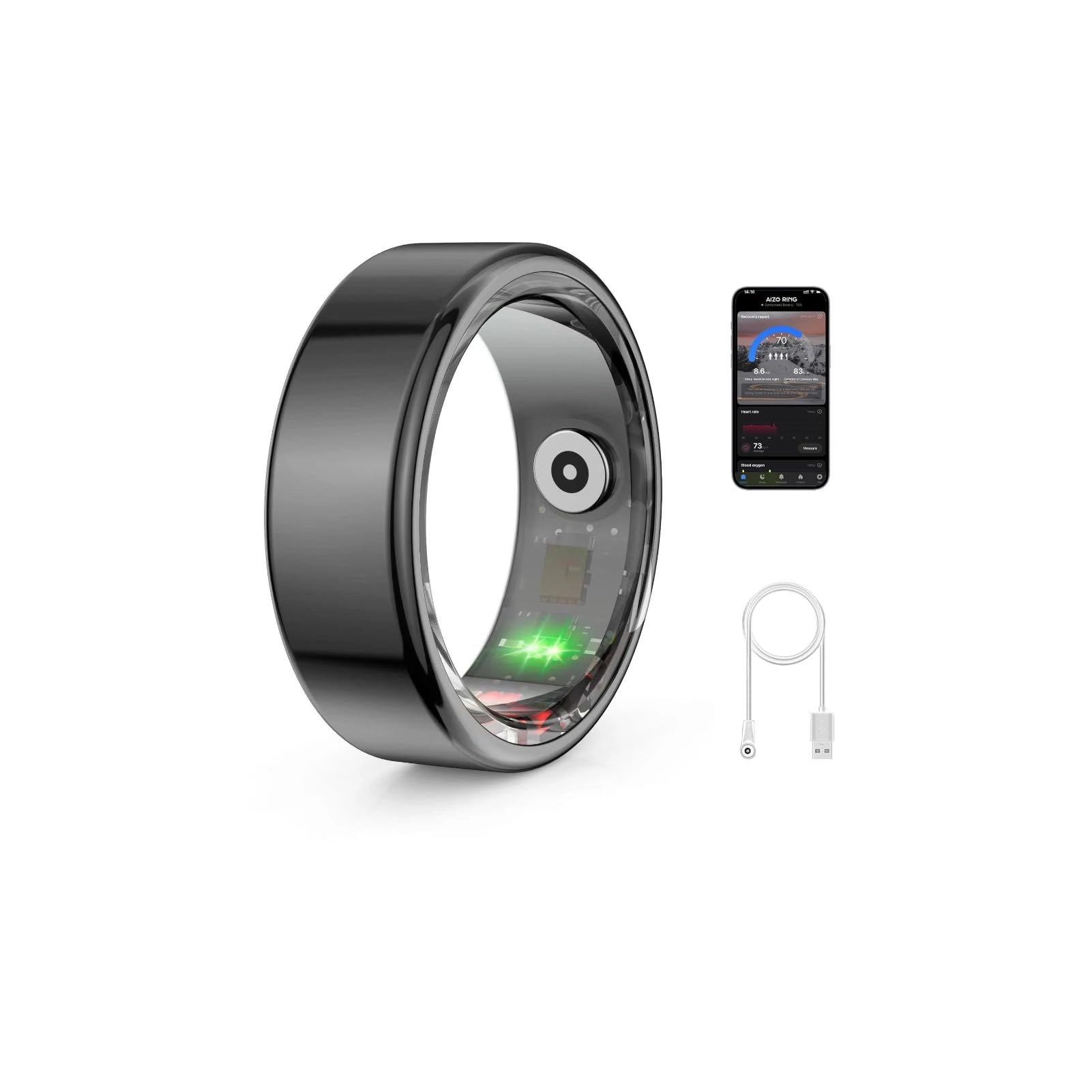 Anello di Salute Intelligente, Anello Fitness Tracker Ultraleggero Impermeabile IP68, Monitor Sportivo Ricaricabile Contapassi Monitoraggio del Sonno