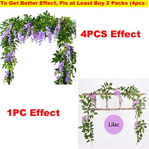 Yueshop 2x7FT Artificial Wisteria Vine Garland Plants Flowers Arts For Ceremony Home Wedding Decoration (Lilac) - Image 3