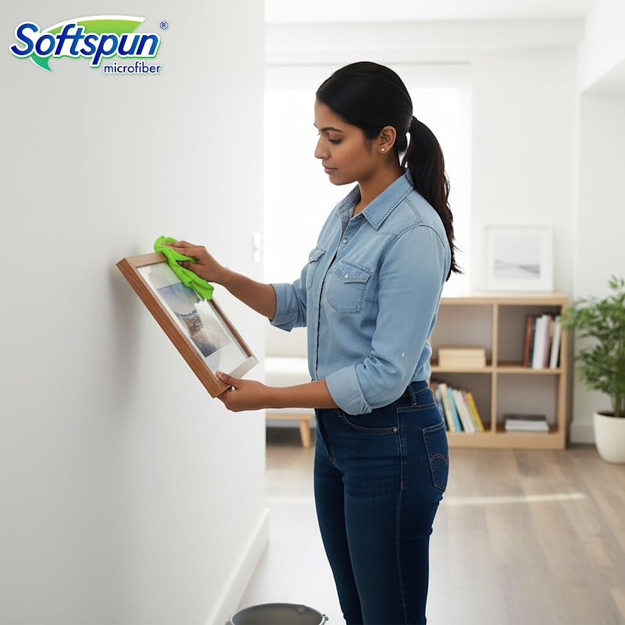 Image of SOFTSPUN Microfiber Cleaning Cloths, 5pcs 40x40cms 340GSM Green! Highly Absorbent, Lint and Streak Free, Multi -Purpose Wash Cloth for Kitchen, Car, Window, Stainless Steel, Silverware.