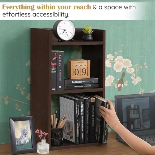 Image of Bedside Tabular Table with Storage - Engineered Wood Nightstand with 2 Adjustable Shelves, Modern End Table for Bedroom, Living Room, or Office (33 x 24 x 61.5 cm) (Dark Brown)