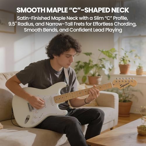 Image of Fender Squier Sonic Stratocaster - Arctic White Bundle with Tuner, Strap, Picks, and Austin Bazaar Instructional Video