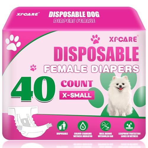 Image of XPCARE 40 Count Disposable Female Dog Diapers, Super Absorbent, Leak Proof, Dog Diapers,Dog Period Diaper Female, for Incontinence, Estrus Female Dogs (X-Small)