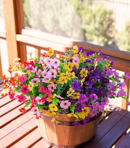 Image of Artificial Flowers Bunch Daisy with Eucalyptus Leaves - Fake Plants for Outdoor & Indoor Decoration (12 Bundles, Multicolor)