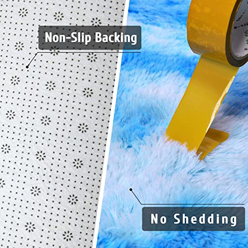 Dweike Fluffy Area Rugs For Bedroom Living Room, 3X5 Feet Indoor Carpets For Boys Girls Teenagers And Adults, Tie-Dyed Fuzzy Plush Rugs, Super Soft Kids' Rugs, Nursery Decor Rugs, Blue #TOP2