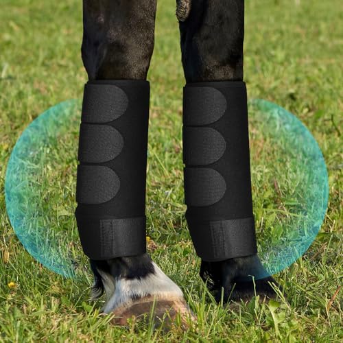 Bulyoou 8 Pcs Horse Boots Horse Brushing Boots Horse Leg Wraps Horse Legs Guard Reusable Sports Front Hind Leg Protection for Horse Training Protector Equipment Gear, Black - Thumbnail 6