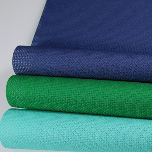 Image of KCS 3 pc of 12 inch x 18 inch (30cmx45cm) 14CT Counted Cotton Aida Cloth Cross Stitch Fabric (Green+Sea Green+Jeans Blue)