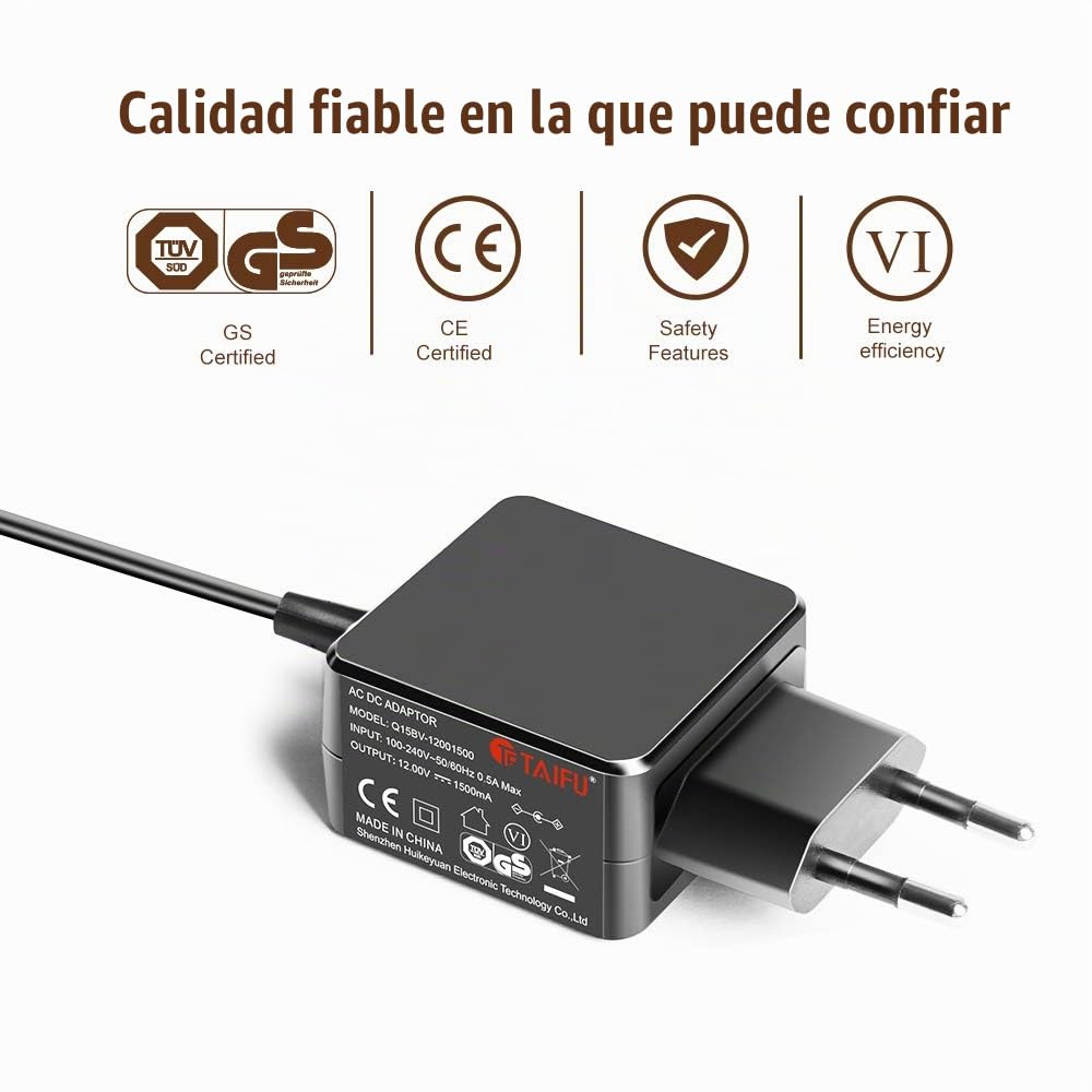 TAIFU 12V Cargador para Teclado Yamaha Piano PSR-F52 EZ-220 NP-15 P-145 P-125 PSR-200 PSR-295 PSR-225 PSR-400 PSR-E373 PSR-E413 E473 YDP-220 PA-130A RockJam 61 Teclas Teclado Adaptador de Corriente