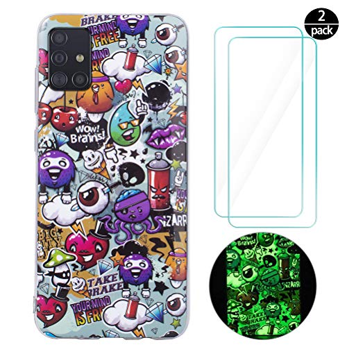 XinYue Funda para Samsung Galaxy A71 + [2 Pack] Protector Pantalla, Carcasa Luminoso de Silicona Ultra Fino Funda Ligero Anti-Rasguño Anti-Golpes - Lindo Monstruo