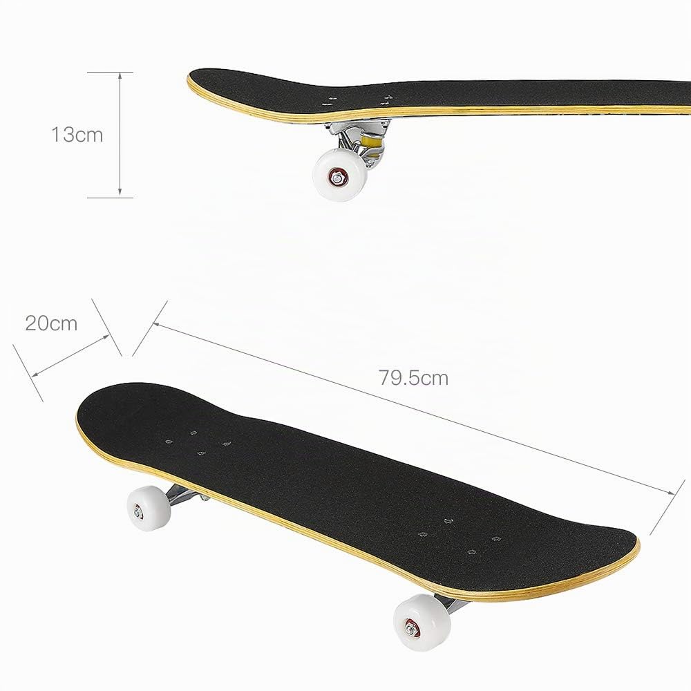 Skateboard complet de 78,7 cm, 7 couches de bois d'érable, longboards pré-assemblés avec roulement ABEC-7 pour adolescents et adultes (lettre graffiti)