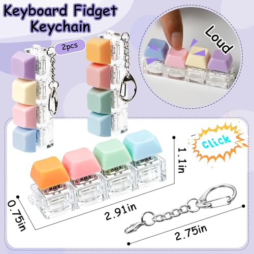 Image of 2 PCS Keyboard Fidget Toy, Keyboard Fidget Keychain 4-in-1 Keyboard Decompression Button Finger Clicker Toys, Button Stress Relief Fidget Gifts to Relief Stress (Purple Blue Pink Orange)