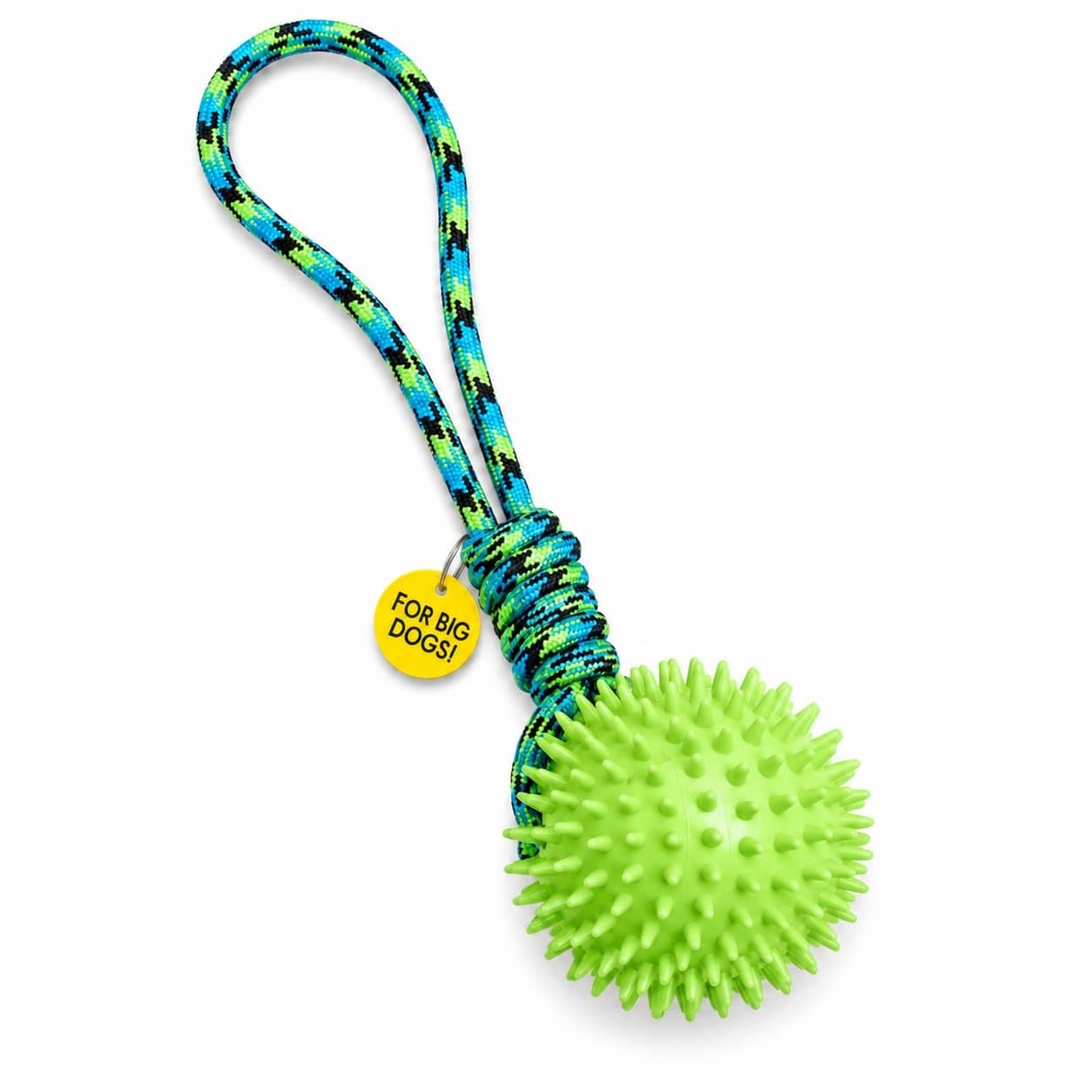 Large Rubber Ball & Rope Dog Toy for Large Dogs, Tough TPR Chew Ball with Tug Rope, Spiky Interactive Teeth Cleaning Toy, 40cm, Green
