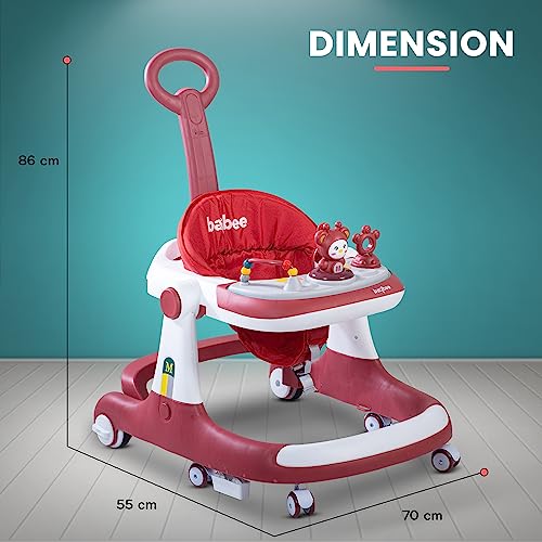 Image of Baybee Magnum 2 in 1 Baby Walker for Kids, Round Kids Push Walker with Parental Handle & Height Adjustable, Foldable Activity Walker for Baby with Musical Toy Bar for 6-18 Months Boys Girls (Red)