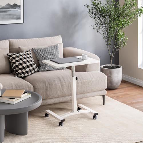 Image of Seville Classics Airlift Mobile Height Adjustable Laptop Stand Computer Workstation for Sitting Classroom Home Office Medical Table w /Wheels, Flat Desk 24 inch, White