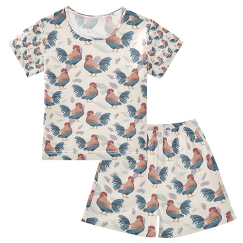 senya Cute Cartoon Rooster B Summer Pajamas Set Short Cotton Sleepwear 2 Piece