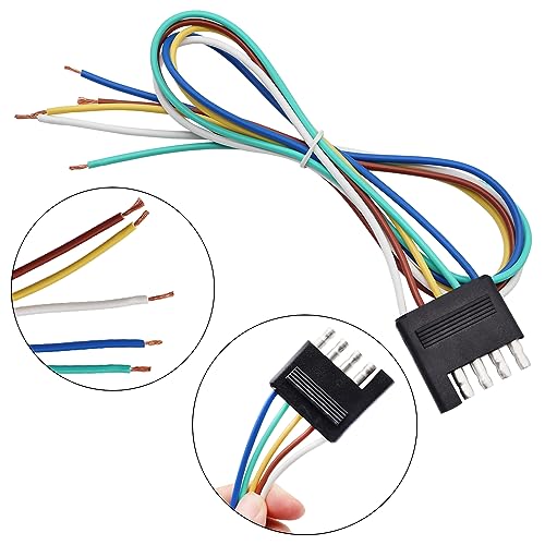 Image of 22 Inch 5-Way 5 Prong Flat Trailer Wiring Harness Plug Extension Cable Connector 5 Pin Male Connector Trailer Light Wiring Harness for Trailers, RVs and Boats