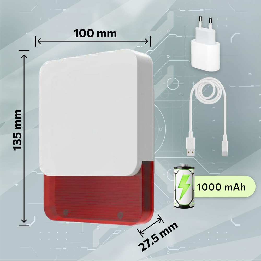 Sirène sans Fil intérieur & extérieur – 115 DB avec Flash Lumineux HXA-SB120 – Protection Anti-Sabotage – Sirène Alarme Maison compacte pour système de sécurité HUXGO