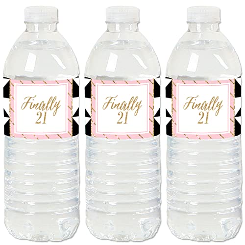 Big Dot of Happiness Finally 21 Girl - 21st Birthday Party Water Bottle Sticker Labels - Set of 20
