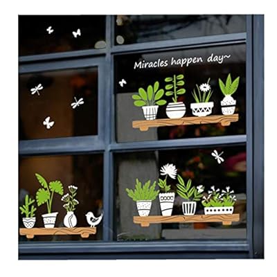 YIlanglang Plant Window Clings, Window Stickers Decals Decoration, Potted Plants Decorations Stickers, Window Glass Decals for Party, Cafe Shop Glass Door Window Decoration
