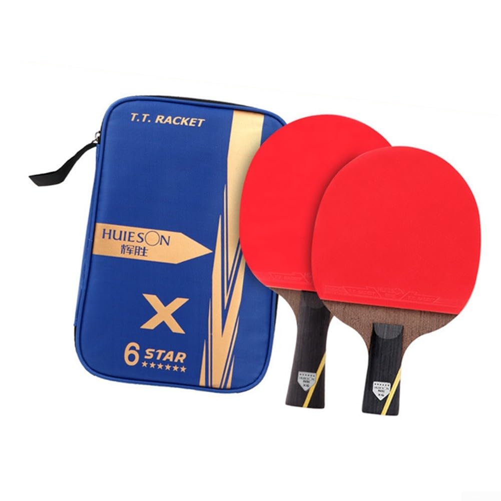 Raquettes de tennis de table en fibre de carbone Lot de 2, entraînement 6 étoiles, légères 400 g/paire, poignées longues et courtes