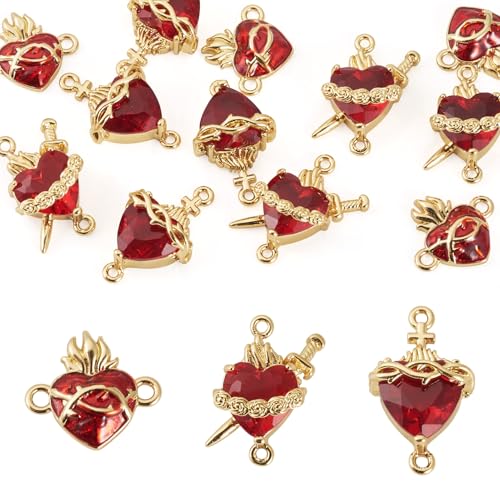 Breloques cœur sacré avec croix en verre aux finitions soignées pour bijoux raffinés